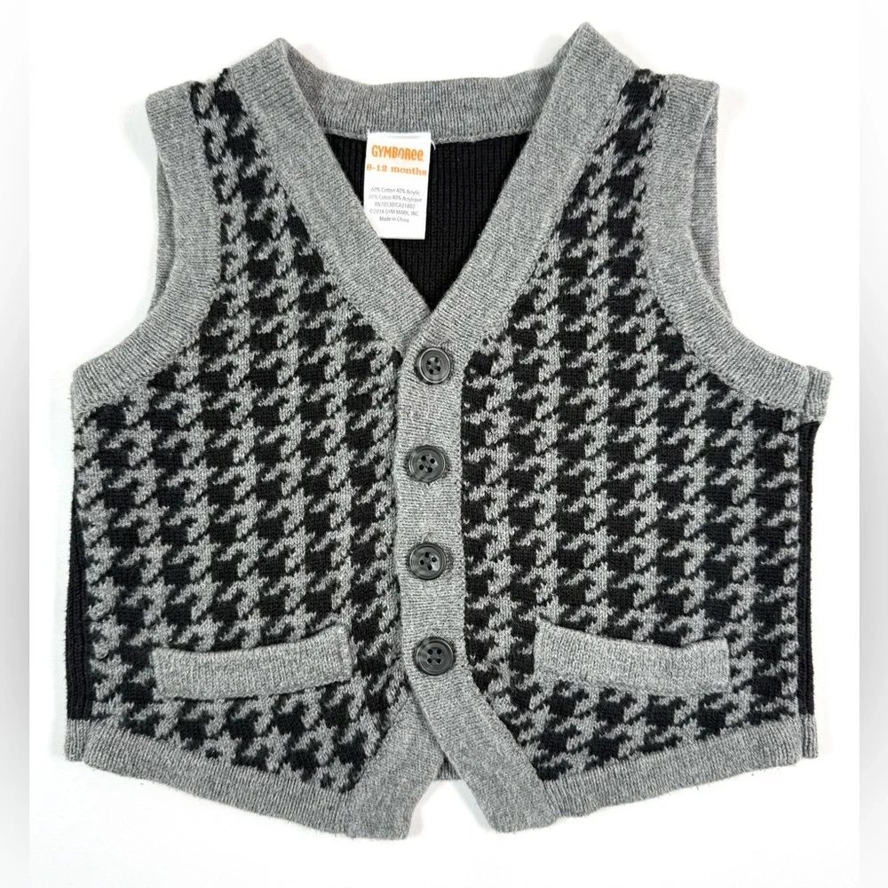 GYMBOREE Baby Boys Sweater Vest 6-12m Dressy Cap Houndstooth Preppy Classic 2014